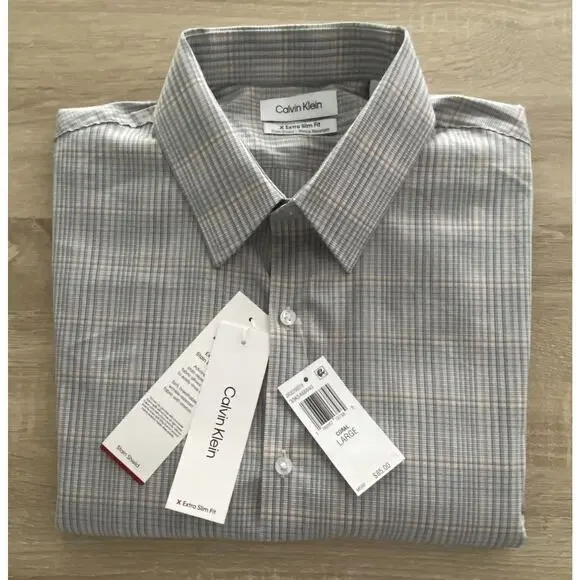 calvin klein extra slim fit dress shirt Calvin Klein Mens Extra Slim Fit Dress Shirt XL Blue Stain Shield